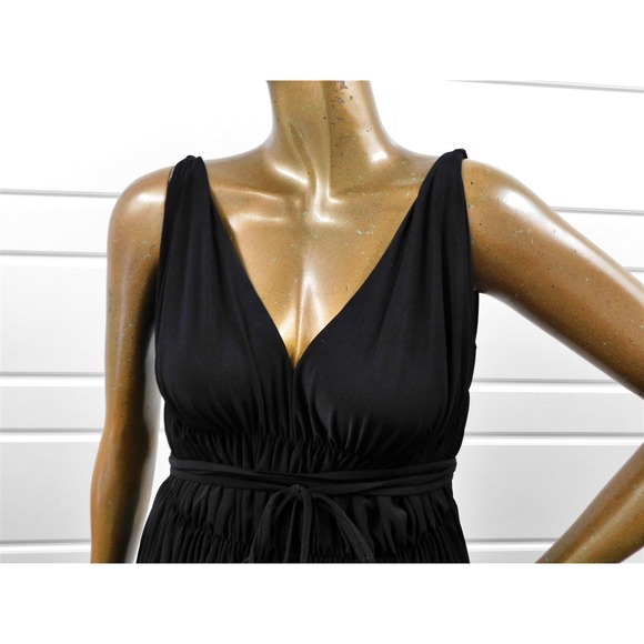 Norma Kamali Black Tiered V-Neck Halter‎ Top 38 / M - Picture 2 of 6